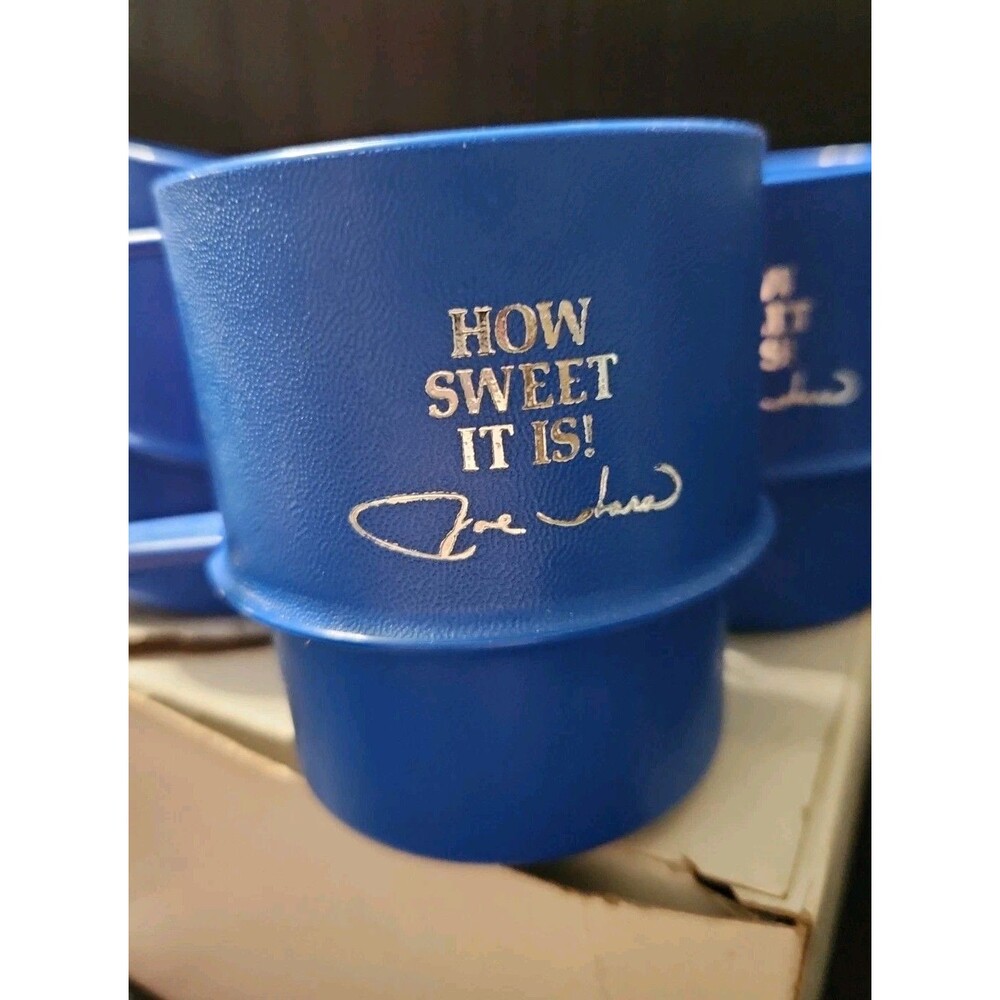 Vtg Tupperware Stacking Coffee Cups (4) Blue 8oz "How Sweet It" Model #1312 USA